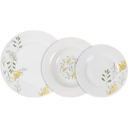 La Mediterránea Vajilla Completa 18 Piezas de Vidrio Templado - 6 Platos Llanos, Hondos y de Postre, Colección Reims