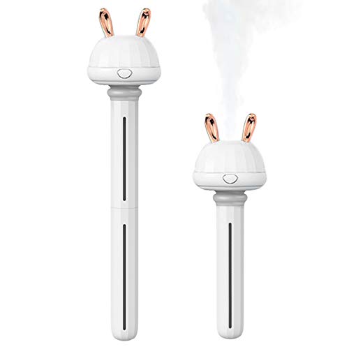 携帯型加湿器 ポータブル ペットボトルに入れられる 使用便利 タンクなし LEDライト付き (うさぎの耳, ホワイト)