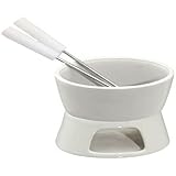marion10020 Schokoladenfondue-Set Schoko-Fondue Schokofondue Schokoladen-Fondue, für 2 Personen, ca. 10 x 9 cm, aus Keramik, oval, weiß, inklusive 2 Fondue-Gabeln