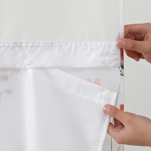 QiyI Fabric Snap-in Shower Curtain Liner with Magnets, Waterproof Cloth Shower Curtains Liner, Machine Washable Replacement Liner for No Hook Shower Curtain, 71' x 65', White