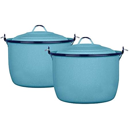 Cinsa 8-Piece Enameled Steel Stock Pot Set - 14 QT & 8 QT Pots With Lids & Bowls, Turquoise Blue