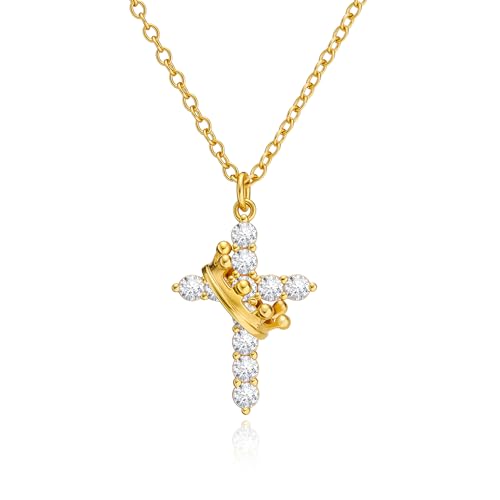 Cicy Bell Pendant Necklace For Women 18K Gold Plated Crown Cross Cubic Zirconia Trendy Necklace Faith Cross Jewelry Gift