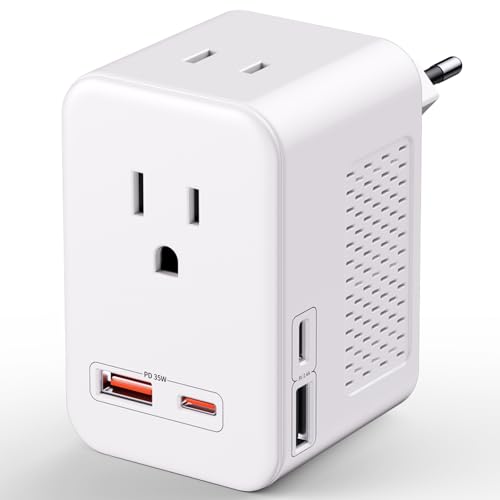 TREVOLTY PD 35W Voltage Converter US to Europe - 1600W 220V to 110V Converter for European Travel - Compact Travel Design with 2 USB-A + 2 USB-C - Universal Travel Adapter for France Germany (White)