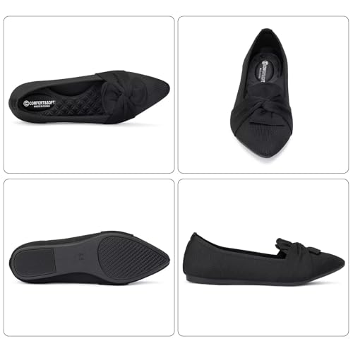 Image of Frank Mully Women's Casual Loafer Flats Slip On Loafer Shoes Comfortable Knit Flat Shoes Classics Pointy Toe Loafer Flats,for Work,Travel