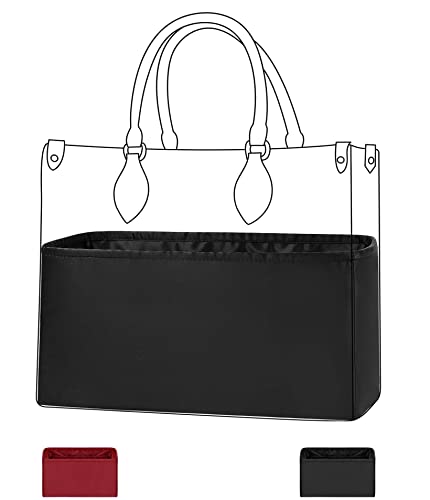 DGAZ Handtaschen Organizer Einsatz für LV Onthego PM/MM/GM Taschen, Seide Tasche in Tasche Organizer, Luxus-Handtaschen & Tote Innentaschen (Schwarz, MM) Cover
