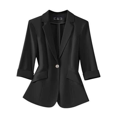 HGps8w Dressy 3/4 Sleeve Blazers for Women Business One Button Suit Jackets Casual Work Office Peplum Cardigans