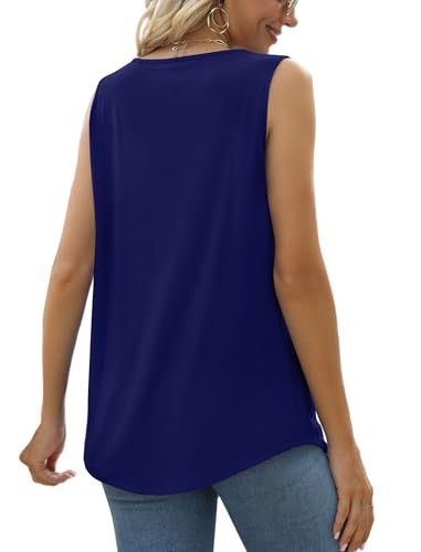 Image of Saloogoe Summer Tank Tops for Women Loose Fit Pleated Tunics Scoop Neck Sleeveless Lace Tops Curved Hem Flowy