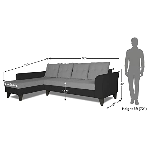 Image of Adorn India Maddox Plain Two Tone L Shape 6 Seater Sofa Set LHS (Grey & Black) (3 Year Warranty)