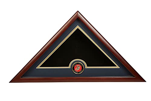 Allied Flag US Flag Display Case with Marine Corps Medallion Crafted from Premium Quality Materials - Made in USA