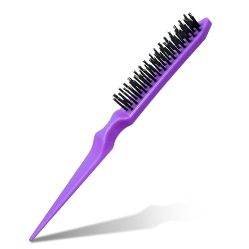Teasing Boar Bristle Hair Brush for Women Purple Teasing Hair Brush Nylon Bristles Salon Styling Edge Boar Bristle Teasings Brushes for Fine Slick Back Brushes for Edge Control Backcombing