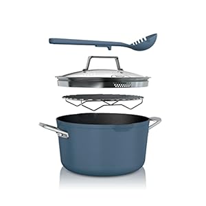 Ninja CW202BL Foodi NeverStick PossiblePot, Premium Set with 7-Quart Capacity Pot, Roasting Rack, Glass Lid & Integrated Spoon, Nonstick, Durable & Oven Safe to 500°F, Macaron Blue