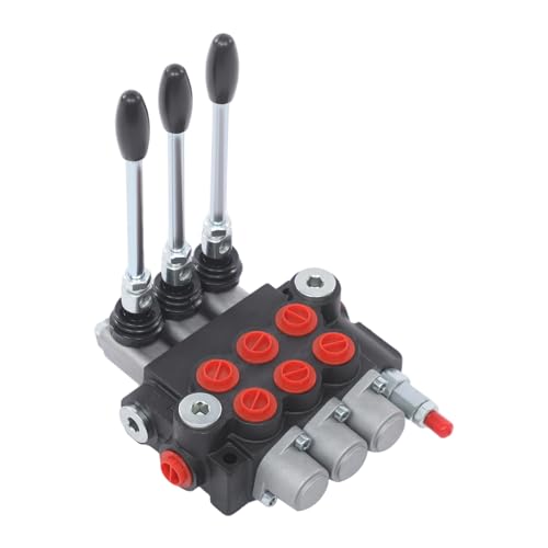 Distributeur hydraulique 3P40 40 L/min Valve hydraulique à voie avec bouchons anti-poussière rouges pour machines de construction et agricoles, y compris les chariots élévateurs, les véhicules