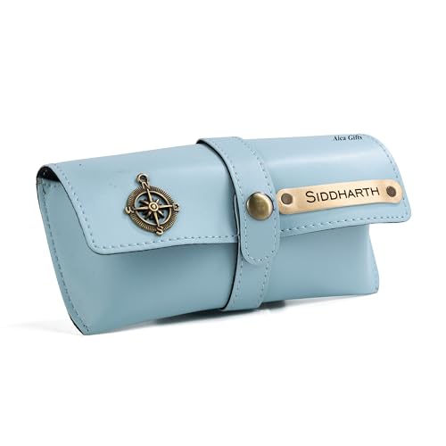 Image of AICA Personalised Name & Charm Leather Sunglass Case Cover for Men & Women | Hard Case Eyewear Cover