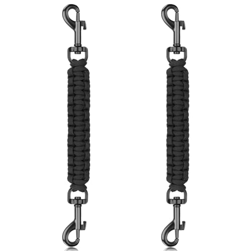 YUEPET 2 Pack Handmade Weaved Dog Collar Safety Clip Heavy Duty Double Ended Backup Safety Straps Dog Harness Connector for Prong Collar Pinch Collar Gentle Lead with Carabiner (8.3Black)