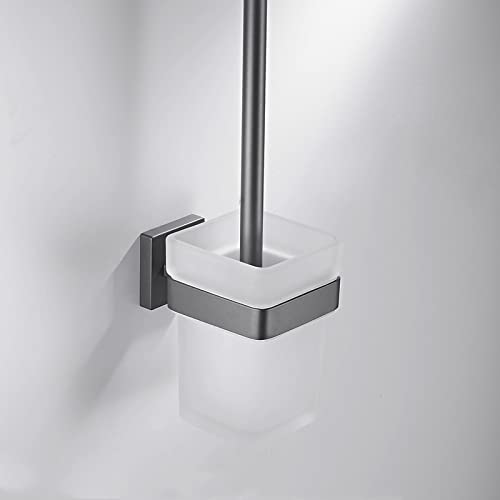 Stylish Gray Bathroom Accessories Set - Towel Rack Toilet Paper Holder Hooks Soap Dish Toilet Brush & Storage Basket - Modern Essentials for a Chic Organized Bathroom