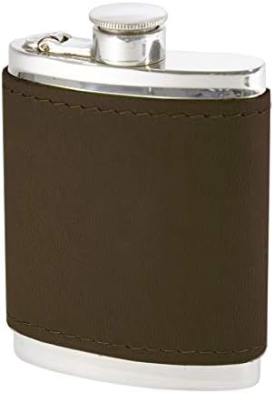 Wentworth Pewter- Bournville Brown Leather Pewter Kidney Flask,Hip Flask, Spirit Flask, 6oz capacity, with captive top