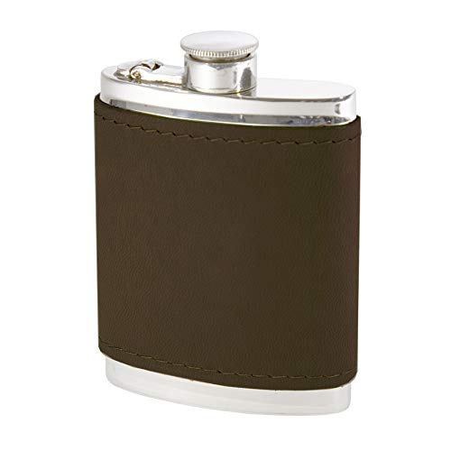 Wentworth Pewter- Bournville Brown Leather Pewter Kidney Flask,Hip Flask, Spirit Flask, 6Oz Capacity, With Captive Top #TOP3