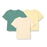 Amazon Essentials Boys' Cotton T-shirts, Pack of 3, Beige/Sage Green/Pastel Yellow, Medium