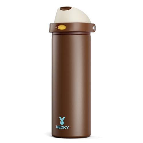 Image of 24 oz Insulated Water Bottle with Straw: Meoky Stainless Steel Metal Water Bottle with 2-in-1 Lid - Leak Proof, Cold for 24 Hours, Fits in Car Cup Holder, BPA-Free for Travel Sports Gym, Cocoa