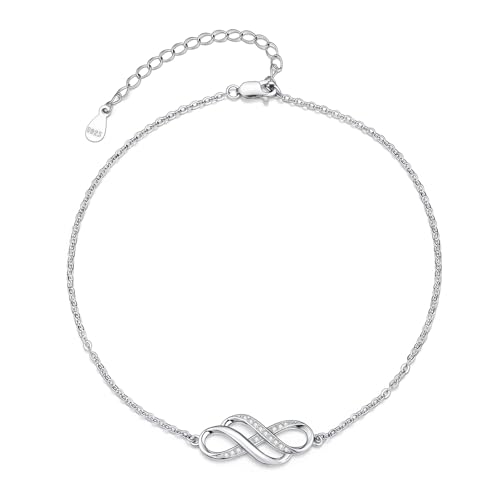 Image of Anklet for Women 925 Sterling Silver Double Infinity Ankle Bracelet Waterproof Summer Jewelry Anniversary Birthday Gifts for Her