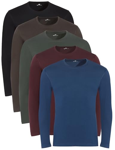 Lower East Basic Rundhals Langarm-Shirts für Herren 3er I 5er Pack aus 100% Baumwolle I Herren Longsleeve in vielen Farben