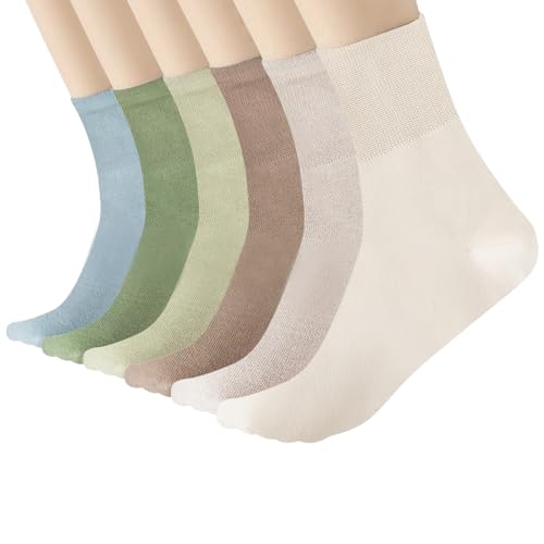 Thin Cotton Socks for women 6 Pairs Thin Crew Socks for Women, Lightweight Cotton Socks, Multi-Color, Size 5-9