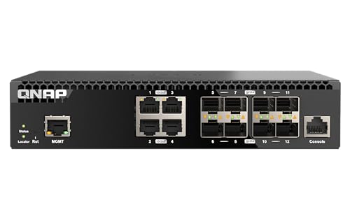 Image of QNAP QSW-M3212R-8S4T-US 12-Port Half-Width Rackmount 10GbE Switch | Managed Network Switch, Layer 2, Web Management