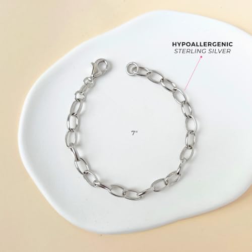 In Season Jewelry SS-02-00201 925 Sterling Silver Classic Link Chain Charm Bracelet For Preteens & Teen Girls 7 Inch - Plain Oval Link Charm Bracelet thumb #1