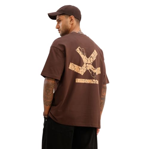 Image of WROGN Men's Classic Oversized Back Printed T-Shirt | Brown
