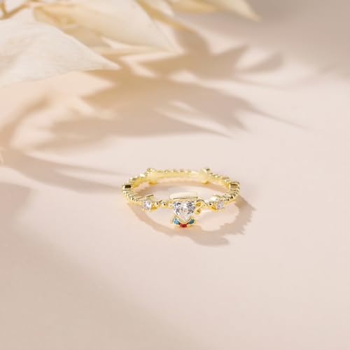 Mameloly 1mm 14K Gold Plated CZ Wedding Bands for Women Dainty Heart Stackable Thin Dot Ring Cubic Zirconia Engagement Rings for Her Size 4-102