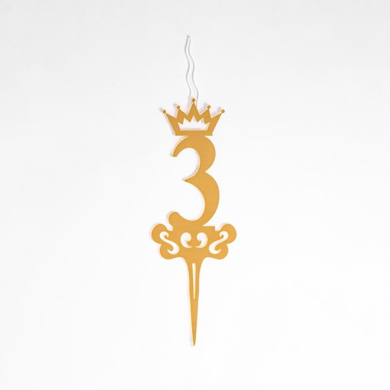 Food Safe Premium Candle Cake Topper for Birthday, Anniversary, and Custom Party Celebrations in Numbers – Gold (Number 3)