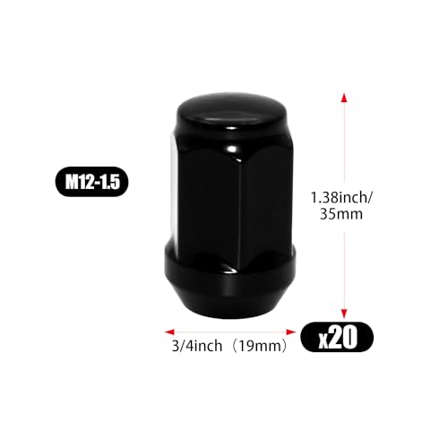 Image of 20pcs M12x1.5 Black Wheel Lug Nut, 35mm Length Cone Seat 19mm Hex, Compatible with Accord Civic CRV Element HRV Odyssey Trailblazer TSX Fusion Focus Escape Tacoma Avalon Camry