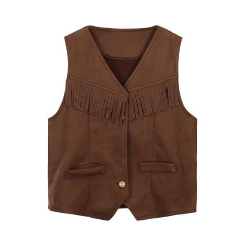 Chaqueta de piel para niña, chicos, chicas, vaquera occidental, vaquera y niña, trajes abiertos frente flequillo, chaleco fiesta Vestir, borla Flequillo cintura abrigo Tops traje Suéteres Cárdigans