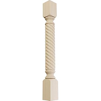 Ekena Millwork COL03X03X35HARW Hamilton Rope Cabinet Column (Top Block: 6 1/8", Bottom Block: 7 1/8"), 3 3/4"W x 3 3/4"D x 35 1/2"H, Rubberwood