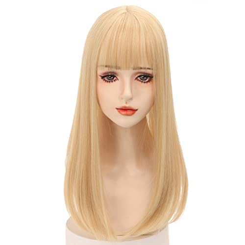 50cm Straight Head Forehead Topper With Thick Bangs Snythetic Middle Part Clip in Hair Topper for Women Cover Thin Hair (Blonde) - Image 2