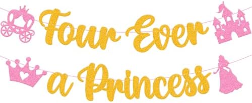 Four Ever A Princess Banner Beautiful Princess Girl 4th Birthday ...