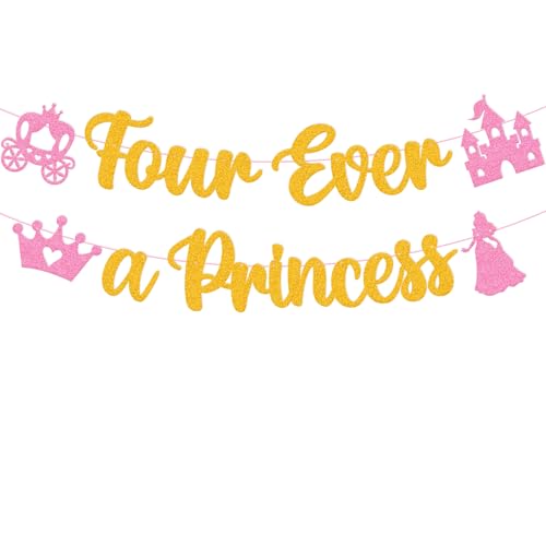 Image of Four Ever A Princess Banner Beautiful Princess Girl 4th Birthday Party Decorations Our Little Princess 4 Years Old Birthday Party Supplies