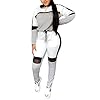 Women-2-Piece-Outfit-Long-Sleeve-Color-Block-Mesh-Hoodie-Sweatshirt-Skinny-Long-Pants-Tracksuits-Set Annystore 2 PC Tracksuit For Women Long Sleeve Hooded Sweatshirts + Long Pants Sportswear Outfit Sweatsuit Set Grey S