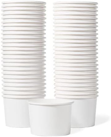 Paper Ice Cream Cups - 50-Count 9-Oz Disposable Dessert Bowls for Hot or Cold Food, 9-Ounce Party Supplies Treat Cups for Sundae, Frozen Yogurt, Soup, White