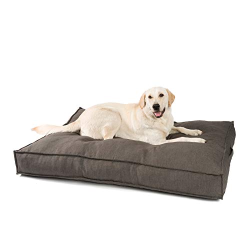 JAMAXX Premium Hundekissen in edler Leinen-Optik - Orthopädisch Memory Visco Schaumstoff - Waschbar Abnehmbarer Bezug - Wasserabweisender Innenbezug - Hundebett PDB1005 (L) 120x90 braun-grau