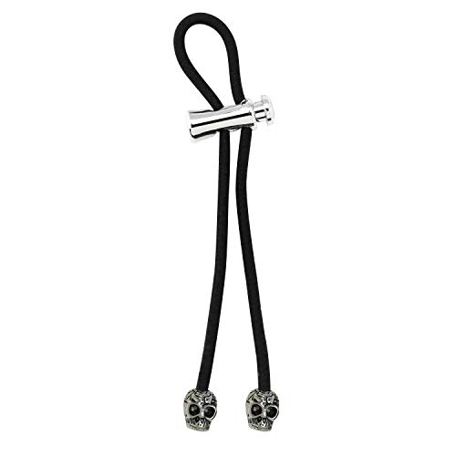 Pulleez Sliding Ponytail Holder, Silver Skull Metal Charms - Black Elastic Hair Tie Bracelet