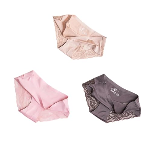 SUYGGCK Bragas BZEL 3 piezas/lote sin costuras para mujer, conjunto de ropa interior cómoda de encaje, calzones deportivos de talle bajo, ropa interior suave para mujer, conjunto de 3, L, 3 piezas