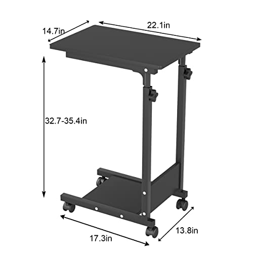 TigerDad Adjustable Height C Table Sofa Side Bedside Table with Wheels, Hospital Bed Table Rolling Tray with Storage, Mobile Computer Desk Laptop Table for Home Use by TigerDad - Image 2