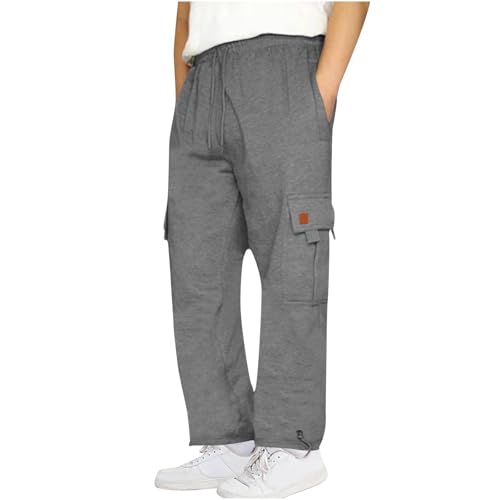 Men's Cargo Sweatpants Baggy Heavyweight Fleece Open Bottom Joggers Pants Outdoor Casual Pants Multi Pockets Fall2