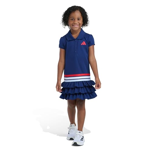 adidas Girls Short Sleeve Ruffle Polo Patriotic Dress, Dark Blue, 3T
