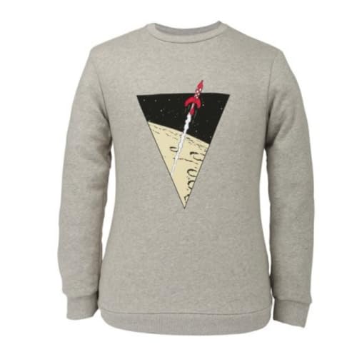 Sweat Tintin Fusée Lunaire Gris Clair 3XL : la coupe ample pour homme sans compromis