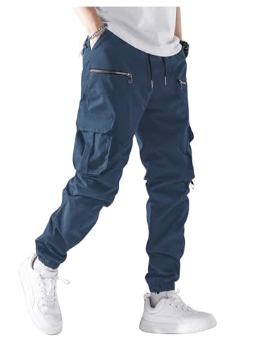 Verdusa Men's Drawstring Waist Zip Up Cargo Jogger Pants with Pocket