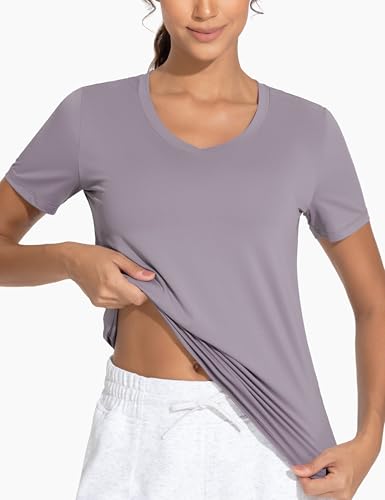 THE GYM PEOPLE Women's V-Neck Workout Shirts Short Sleeve Breathable Basic Yoga Athletic T-Shirts4