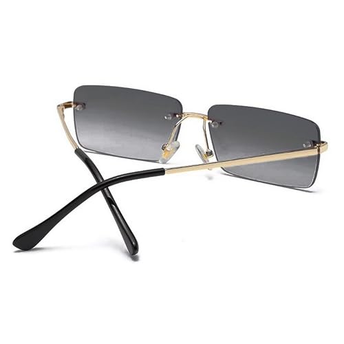 Image of Dervin UV Protected Retro Rectangular Rimless Sunglasses with Spring Hinges for Men and Women