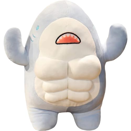 KUKUShining Muscle Shark Plüschtier – Kuscheliger Muskulöser Hai, 40 Cm Weich Für Kinder & Erwachsene